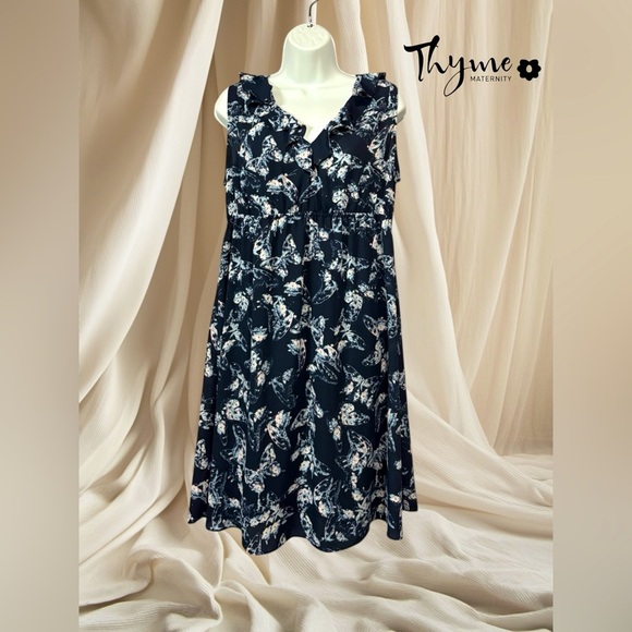 Thyme Maternity, Navy & White Patterned Dress, Medium 🤰 - Picture 1 of 10